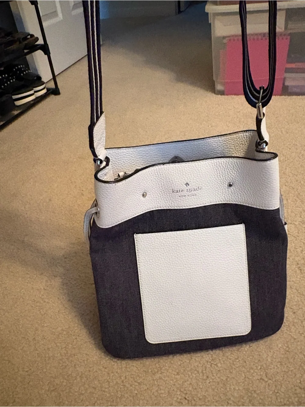 kate spade Navy and White Crossbody with Front Pocket
